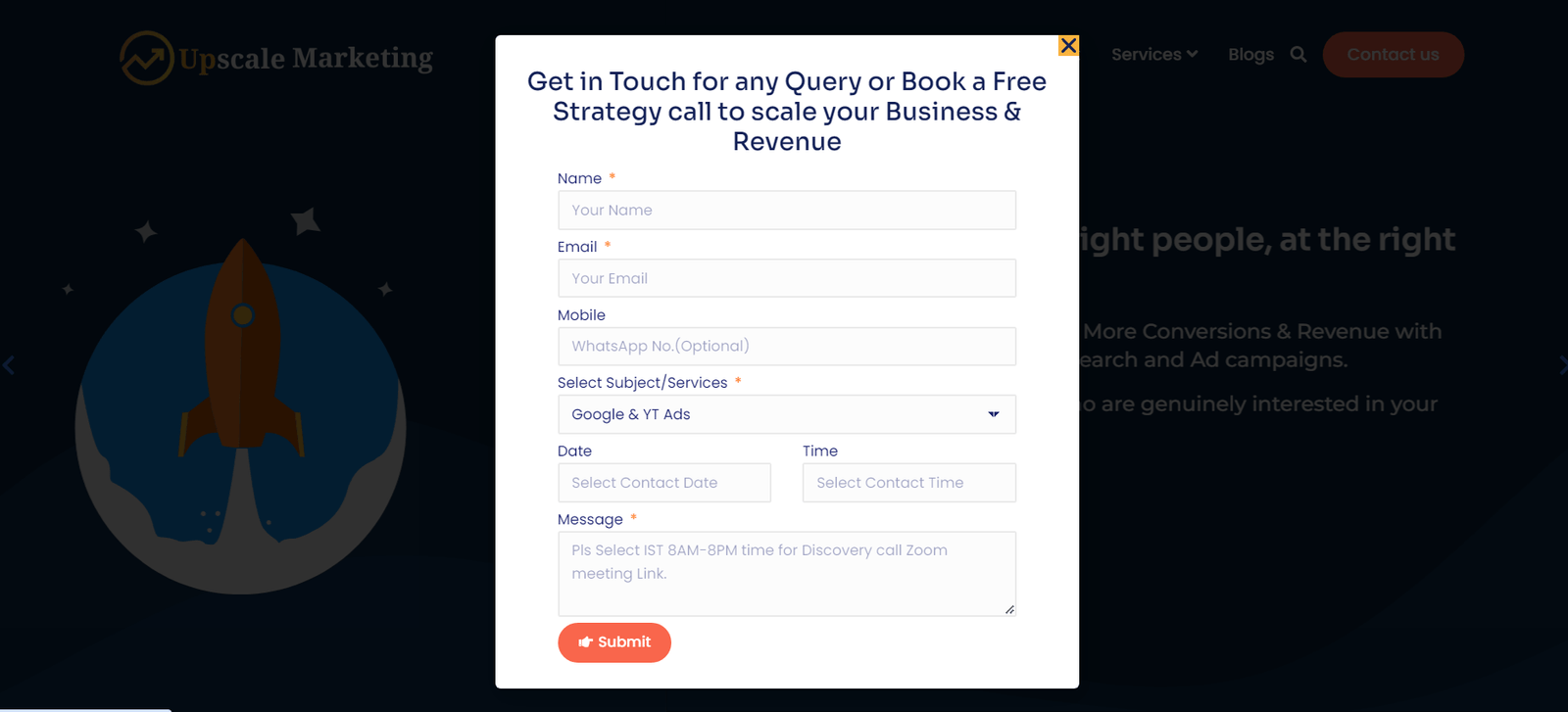 Funnel Website Contact Form layout